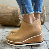 Lourdasprec Autumn Women Ankle Boots Side Zipper Platform Shoes Solid Color Casual Shoes for Women 2021 Wedges Sewing Lady Boot Mujer Botas