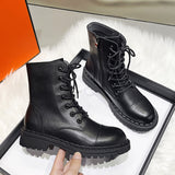 Christmas Gift Genuine Leather Black Platform Boots for Women Heels Designer Shoes Woman Booties Ankle Boots Female Chunky Shoes Women 2021 New