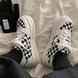 Lolita Shoes Women Platform Sneakers Black and White Checked Causal Girl Tenis Punk Vulcanize Female Flats Footwear