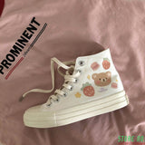 Lourdasprec  Designer Women Canvas Sneakers Embroidery Bear Pink Shoes High Top Thick Heels Sneakers Casual Running Platform Lolita Shoes