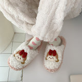 Cute Shy Strawberry Bear Slippers For Women Fashion Kawaii Fluffy Winter Warm Slipper Woman Cartoon Smiley Face  House Slippers