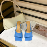 Christmas Gift 2022 New Summer Women's Mules Slippers Elegant Square Toe High Heels Slippers Ladies Slides Shoes Femme Zapatos Mujer