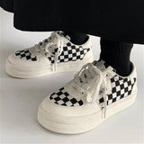 Lolita Shoes Women Platform Sneakers Black and White Checked Causal Girl Tenis Punk Vulcanize Female Flats Footwear