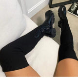 Lourdasprec 2022 NEW Knee-high Boots Women's Thick Heel Slim Winter Plus Velvet Stretch Boots High Heel Large Size Suede Boots