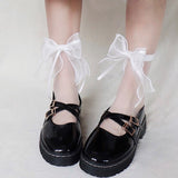 Lourdasprec 1 Pair Lolita Socks Nylon Transparent Stretch Elasticity Lace Bow Ribbon Ankle Sock Net Yarn Thin Women Cool Socks