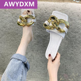 Christmas Gift New Slipper Women Shoes Woman 2020 High Quality Slides Sandals Women Shoes Fashion Design Metal Trim Flat Shoes Female Slippers