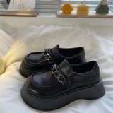 Lourdasprec Thick-soled Black Chain Small PU Leather Shoes Womens Autumn Single Shoes Japanese Hot Girl Jk Uniform Shoes Mary Janes Shoes