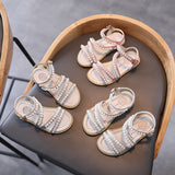 Lourdasprec  New Girls Sandals Little Kids Beaded Open Toe Princess Shoes Children's Performance Shoes 2022 Summer