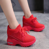 Christmas Gift Women Platform Wedge Heels Casual Shoes Breathable Mesh High Heel Autumn Casual Shoes Height Increasing Woman Outdoor Shoes