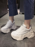 Women Platform Sneakers Leather Casual Ladies Chunky Shoes 2022 White Woman High Black Fashion Brand Thick soled Wedge Sneakers
