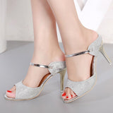 2022  Women Sandals Fashion Beautiful High Heels Sandals Silver Golden Thin Heel Ladies Summer Shoes Plus Size 41 42 43