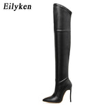 Christmas Gift Sexy Stretch Over the Knee Boots Womens Extreme Thigh High Heels Boots Pointed Toe Party Winter Boots Black size 41 42