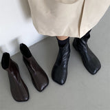 Lourdasprec Woman Flat Boots Shoes Clogs Platform Round Toe Zipper Boots-Women Low Rock Ankle Autumn Leather Ladies Retro PU Basic TPR