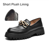 Christmas Gift BeauToday Chunky Loafers Women Genuine Cow Leather Platform Shoes Round Toe Metal Chain Slip on Ladies Flats Handmade 27748