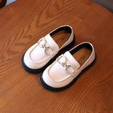Christmas Gift British Style Leather Shoes Girls Loafers Metal Buckle Design Black Children Kids Shoes for Little Girl Student Flats Shoe
