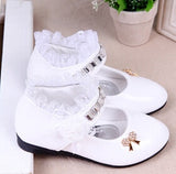 Christmas Gift 2021 New Flower Girls Shoes Spring Autumn Princess Lace PU Leather Shoes Cute Bowknot Rhinestone For 3-11 Ages Toddler Shoes