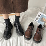 Platform Casual Shoes Spring Autumn Women Oxford Shoes Flat on Black Lace Up Leather Shoes Sewing Round Toe zapatos mujer
