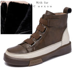 Christmas Gift  Women winter Shoes Flat Genuine Leather 2022 Antique  Color Matching Front Tie Ladies Boots Trend Girl Student Shoes