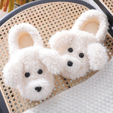 Lourdasprec Winter Home Slippers Warm Shoes Fashion Women Men Non-Slip Dog Cute Fur Soft Sole Indoor Bedroom House Couple Female Slides