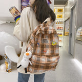 Graduation Gift Big Sale Fashion Female Bookbag Cotton Linen Plaid Women Backpack for Teenagers Girl College SchoolBag Korean Student Girl Travel Mochila ll12