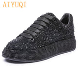 Christmas Gift Women's Sneakers Summer Rhinestones Large Size 41 42 43 Lace-up White Casual Girl Shoes Platform Sneakers Women Fashion Bling