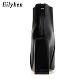 Christmas Gift Thick High Heels Women Ankle Boots Square Toe Zip Footwear PU Patent Leather Female Boot Shoes Woman 2022 New Black