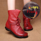 Christmas Gift Genuine Leather Plush women's short Boots Retro Casual Autumn Winter Women's Boots Waterproof leather warm Snow boots