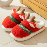 Christmas Gift New 2021 Thick Sole Christmas Deer Slippers Women Men Indoor Warm Slipper Soft Plush Home Floor Lovers Winter Platform Shoes
