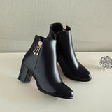 Graduation Gift Big Sale Female Comfortable Thick Heel Ankle Boots Fashion Buckle Zipper Boots Women Round Toe Fall Winter Shoes Black White