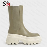 Christmas Gift Chunky Chelsea High Boots Platform Women Shoes Winter 2022 New Mid-Calf Goth Warm Fashion Luxury Snow Boots High Heels Shoes