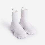 LOURDASPREC 2021 New Winter Warm Fashion Mid Heels Knitting Chelsea Women Shoes Ankle Sock Stretch Boots Designer Chunky Platform Snow Boots