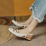 Lourdasprec Women's Sandals 2022 New Summer Fashion Leather Low Heel Square Toe Sexy Casual Flat Baotou Sandals Women Shoes Sandalias Mujer