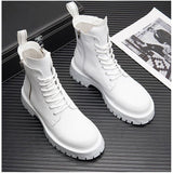 LOURDASPREC-Graduation Gift - White Men Casual boots Punk High Tops Motorcycle Ankle Boots Height Increasing shoes Zapatillas Hombre