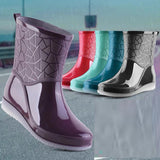 Christmas Gift Rain Boots Women Waterproof Work Shoes for Girls Women Non-slip  Mid-Calf Water Boots Antiskid Wear-resistant Thickened