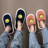 Lourdasprec Women Smile Face Winter Spring New Couples Open-Toe Fluffy Slippers Soft Cotton Shoes Plush Cute Smiley Pattern Home Slide On
