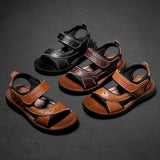 Lourdasprec  Children's Genuine Leather Sandals Boy's Breathable Beach Catwalk Shoes For Boys Outdoor Sports Trending Kids Sandals