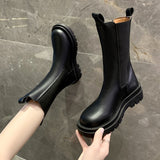 Christmas Gift Size 35-40 Fashion Genuine Leather Boots Women Thick Sole Chelsea Boots  British Style Winter Platform Ankle Boots