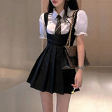 Lourdasprec-Harajuku Korean Fashion Preppy Dark Academia Aesthetic Shirt Pinafore Dress Set (Tie Included)