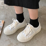 Lourdasprec Women's White High Sneakers Canvas Shoes Sports Flat Platform Running Rubber Sole Casual Anime Korean Vulcanize Spring