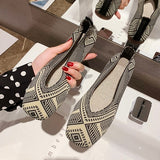 2022 Plus Size Spring New Ballet Flats Women Square Toe Knit Fabric Loafers Breathable Flat Heel Drive Shoes Driving Sneaker