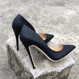 LOURDASPREC Brand Italy Style Women Classic Stiletto High Heels Ladies Sexy Sanke Patern Pointed Toe Pumps Comfort Dress Shoes Black