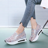 Lourdasprec Female Wedge Shoes Sequin Mesh Breathable Shoes Women Gold Silver Platform Sneakers Women Height Increasing Wedges Shoes Casual