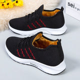 Christmas Gift BJYL Winter Plus Velvet Thick Cotton Shoes for Women Walking Soft Bottom Non-Slip Mom Running Shoes Fly Woven Casual Sneakers