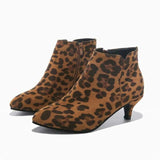 Christmas Gift  Women Suede Ankle Boot Mid Stiletto Heel Side Zip Pointed Toe Party Work Outdoor Shoe Fine Heel Leopard Print Fashion