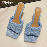 Christmas Gift 2022 New Summer Design Weave Square Toe Heels High Quality Slippers Gladiator Beach Womens Sandal Slides Shoes