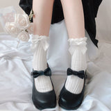 Lourdasprec 1 Pair Women Socks Ruffle Socks Lolita Bow Socks Cosplay Costumes Accessories Medium Tube Cotton Socks Cute Sweet Girl Gift