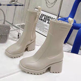 Christmas Gift Brand Designer Luxury Women's Boots Autumn and Winter Waterproof Rain Boots Square Toe Thick Heel Trend Martin Boots Women