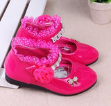 Christmas Gift 2021 New Flower Girls Shoes Spring Autumn Princess Lace PU Leather Shoes Cute Bowknot Rhinestone For 3-11 Ages Toddler Shoes