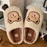 Cute Shy Strawberry Bear Slippers For Women Fashion Kawaii Fluffy Winter Warm Slipper Woman Cartoon Smiley Face  House Slippers