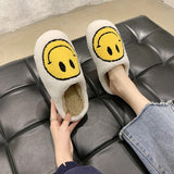 Lourdasprec New Pink Smiley Face Slippers Women Smile Slippers Happy Face Slippers Retro Smiley Face Soft Plush Comfy Warm Slip-on Slippers L43